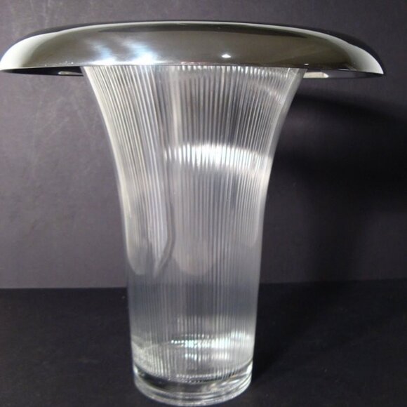 Rare Retired Nambe Metal Crystal Sunburst Vase - Picture 2 of 9